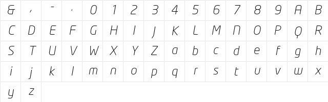 NeoTech Light Italic Character Map