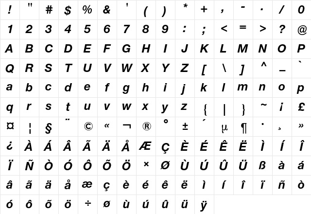 Neue Helvetica BQ Regular Character Map