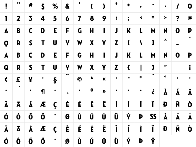 Neutraface Condensed Titling Character Map