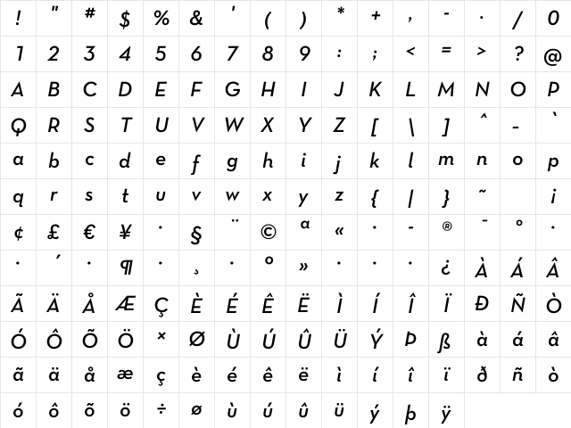 Neutra Text TF Light Alt Demi Italic Character Map