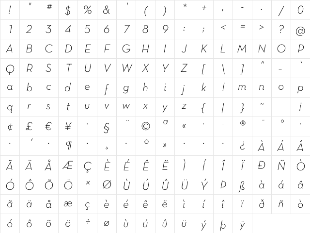 Neutra Text TF Light Alt Italic Character Map