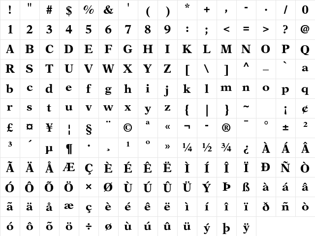 New Aster LT Std Bold Character Map