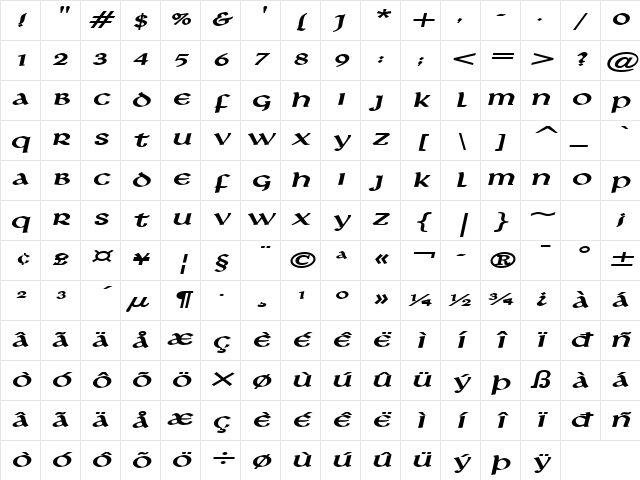 Leo Extended BoldItalic Character Map