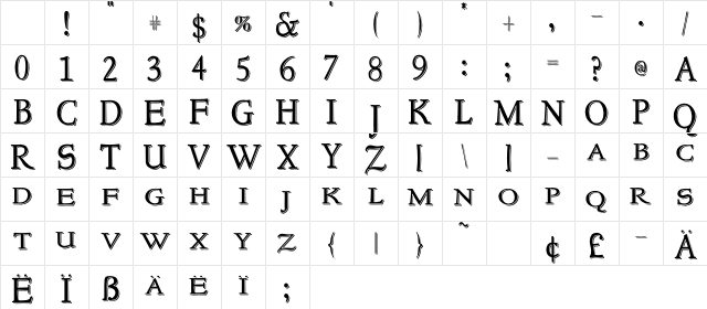 NewStyleTitling Embossed Regular Character Map NewStyleTitling Embossed Regular Character Map
