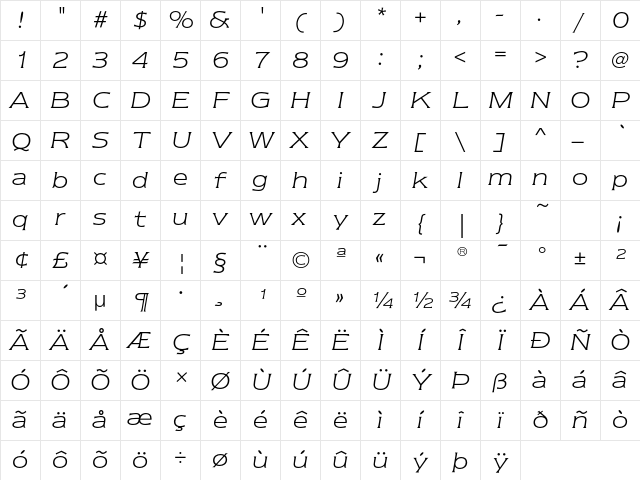 NewtextEF LightItalic Character Map