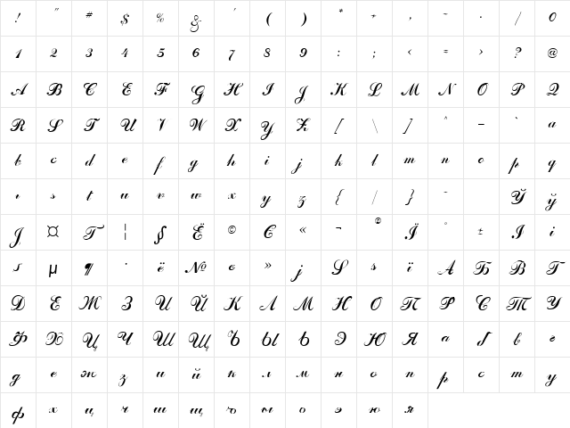ArtScript Regular Character Map