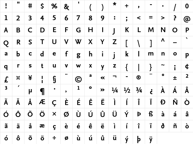 NexusSansTF-Bold Regular Character Map