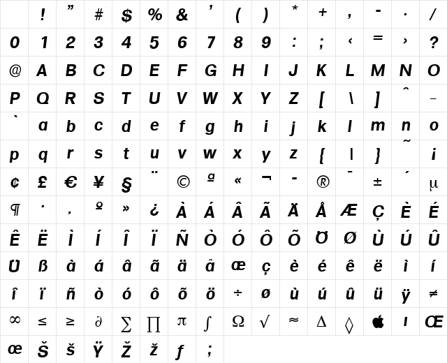 AdamBecker Bold Italic Character Map