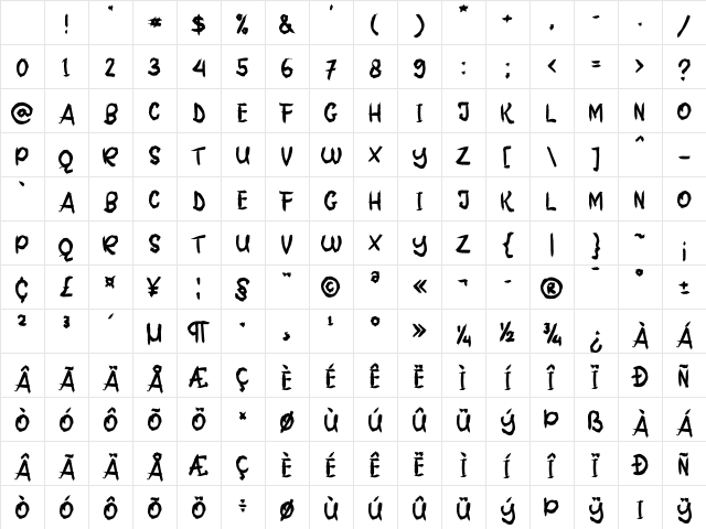 Night Beats Regular Character Map