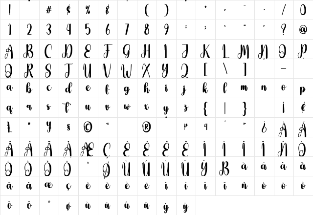 Nightlight Regular Character Map