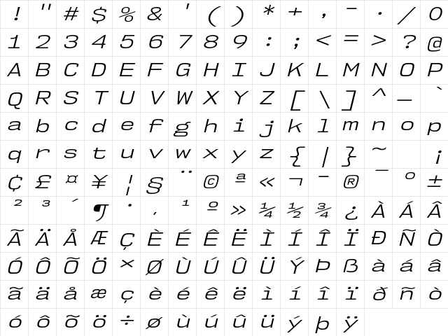 NK57 Monospace Ex Bk Regular Character Map