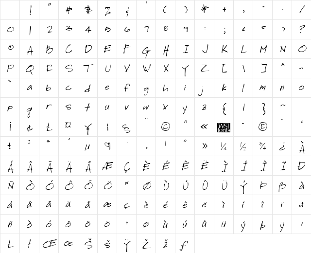 LeroysHand Regular Character Map
