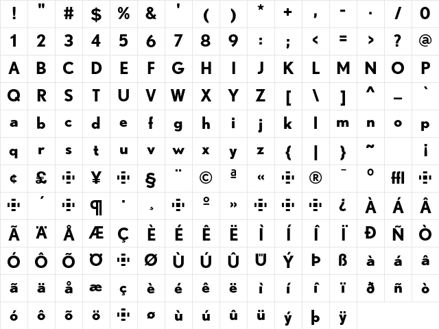 Nobel Bold Character Map