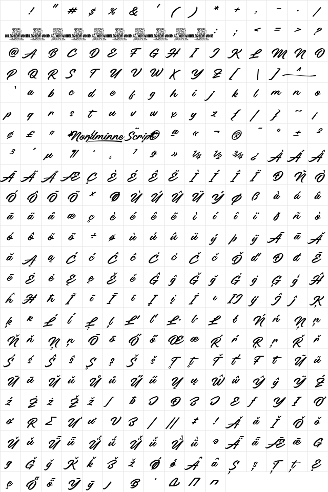 Nordminne Script PERSONAL USE Regular Character Map Nordminne Script PERSONAL USE Regular Character Map