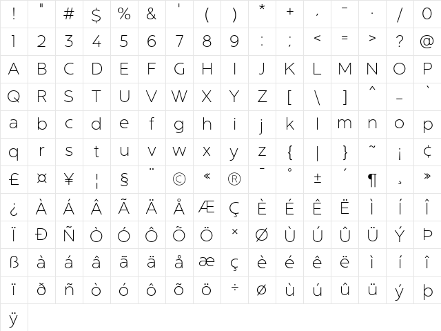 NT Marley Thin Character Map