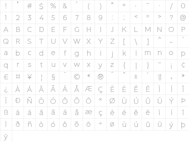 NT Marley Outline Thin Character Map