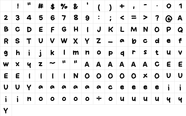 Obled Kids Regular Character Map Obled Kids Regular Character Map