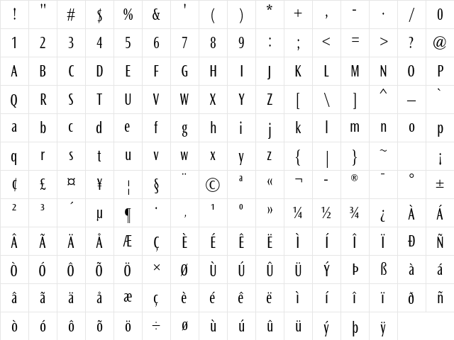Ocean Sans MT Std Book Cond Character Map