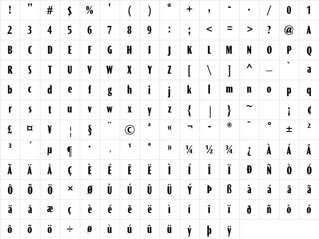 Ocean Sans MT Std XBold Cond Character Map