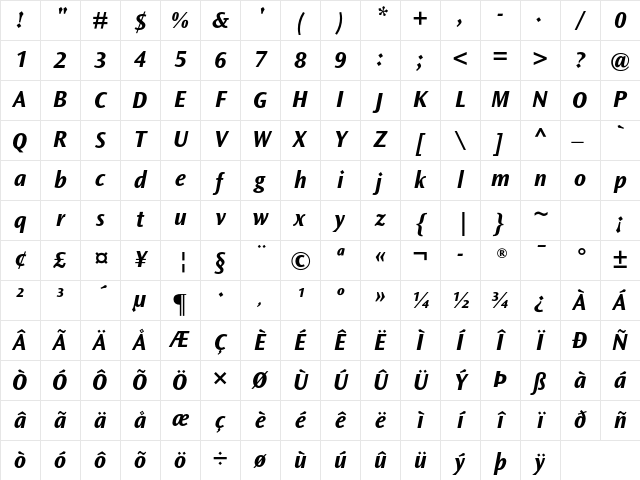 Ocean Sans Std Bold Italic Character Map