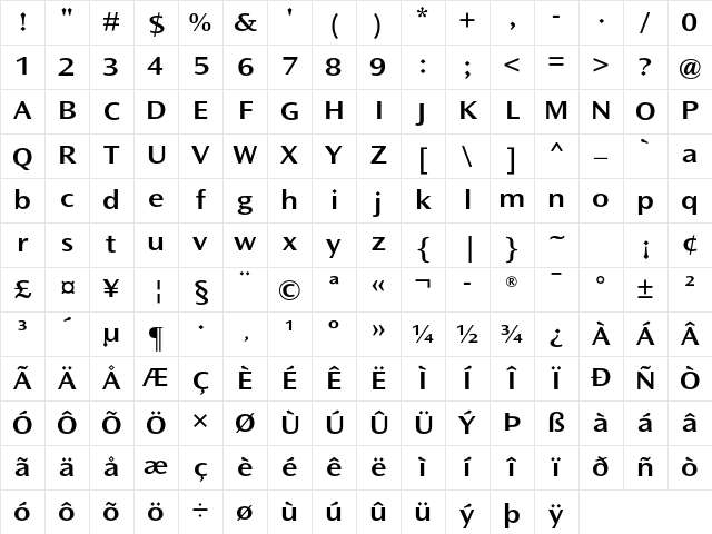 Ocean Sans Std Semibold Extended Character Map