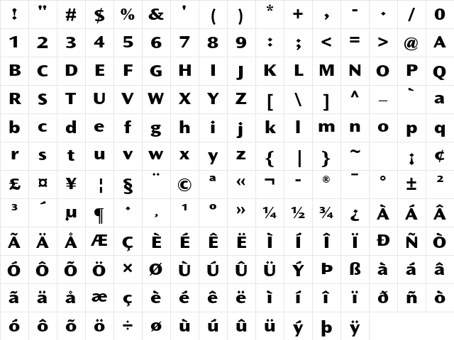 Ocean Sans Std ExtraBold Extended Character Map