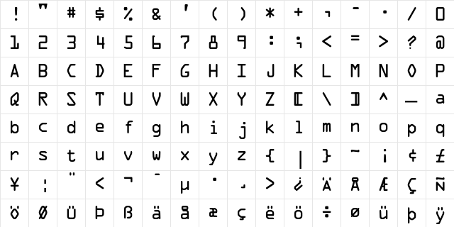 OCRA Alternate Character Map