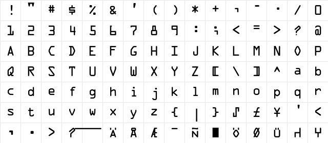 OCRA Regular Character Map