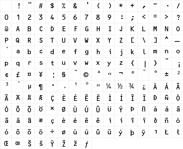 OCRB Alternate Character Map