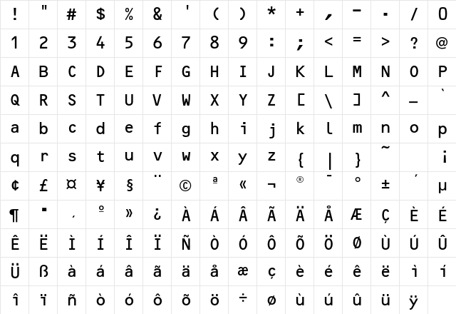 OCRBEF-Regular Regular Character Map