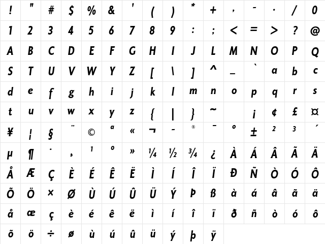 Octone ITC Std Bold Italic Character Map