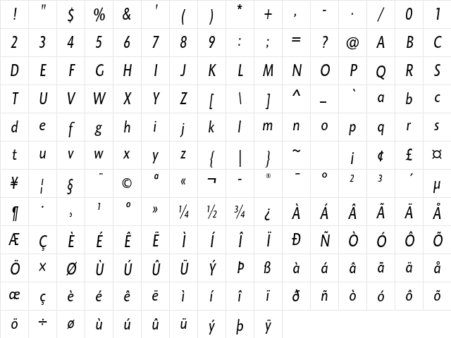 Octone ITC Std Italic Character Map