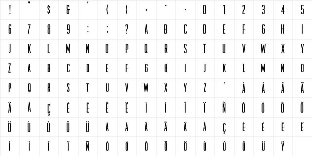 OdeonCondensedRegular Regular Character Map