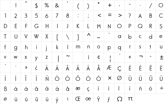 Odessa Std Regular Character Map