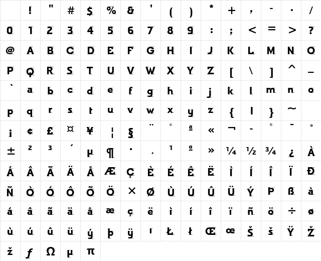 Odyssee ITC Std Bold Character Map Odyssee ITC Std Bold Character Map