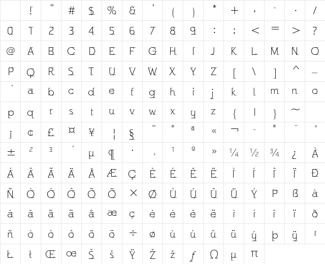 Odyssee ITC Std Light Character Map Odyssee ITC Std Light Character Map