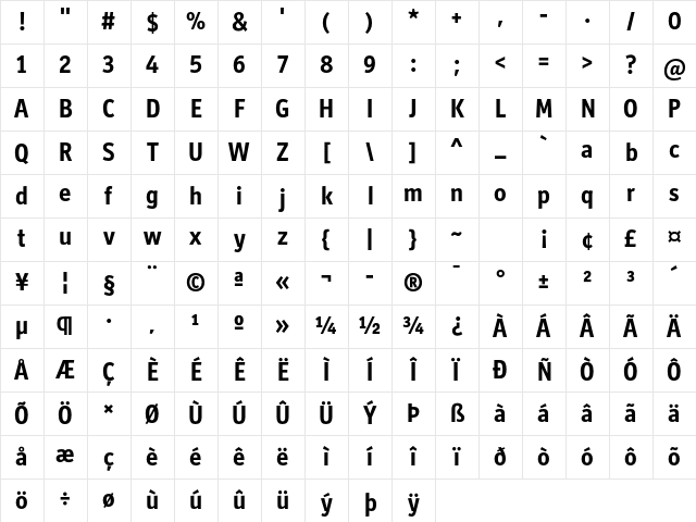 Officina Display ITC Std Bold Character Map