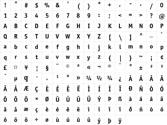 ITC Officina Sans Bold Character Map