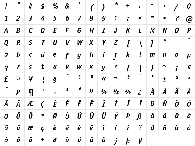 ITC Officina Sans Bold Italic Character Map ITC Officina Sans Bold Italic Character Map