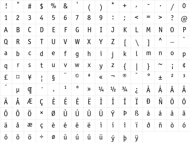 ITC Officina Sans Book Character Map