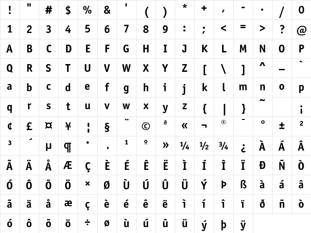 OfficinaSansEF Bold Character Map
