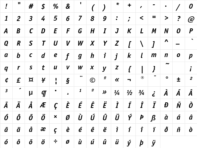 OfficinaSansEF BoldItalic Character Map