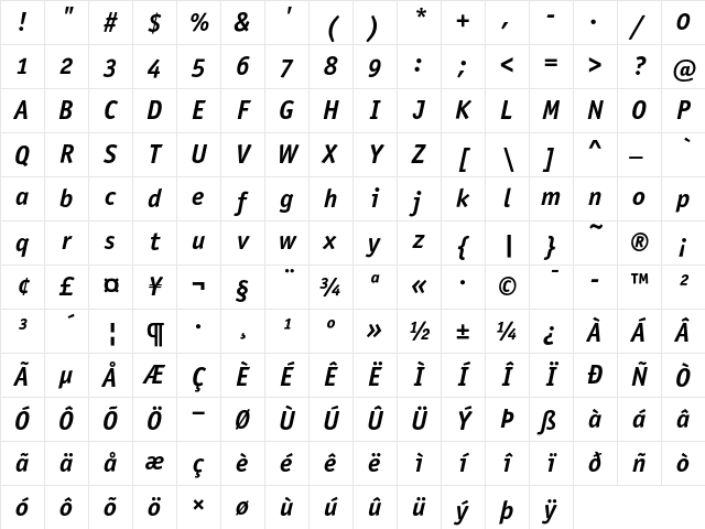 OfficinaSansITC Bold Italic OS Character Map