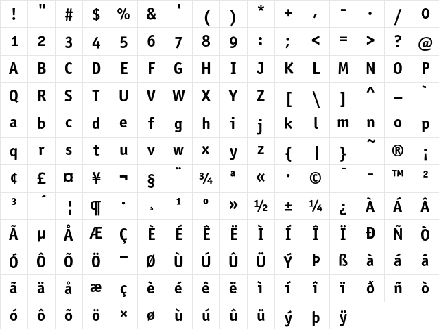 OfficinaSansITC Bold OS Character Map