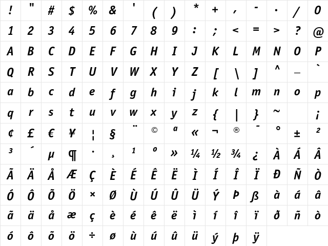 ITC Officina Sans LT Bold Italic Character Map ITC Officina Sans LT Bold Italic Character Map