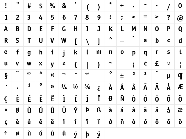 ITC Officina Sans Std Bold Character Map