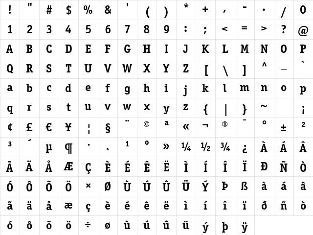 ITC Officina Serif LT Bold Character Map