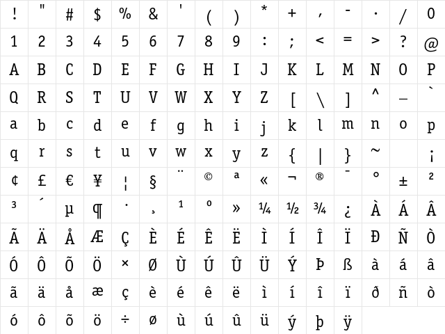 ITC Officina Serif LT Book Character Map