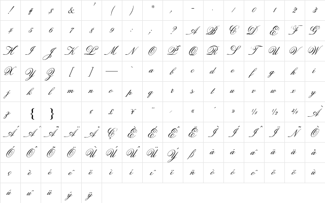 Old Fashion Script AT Regular Character Map