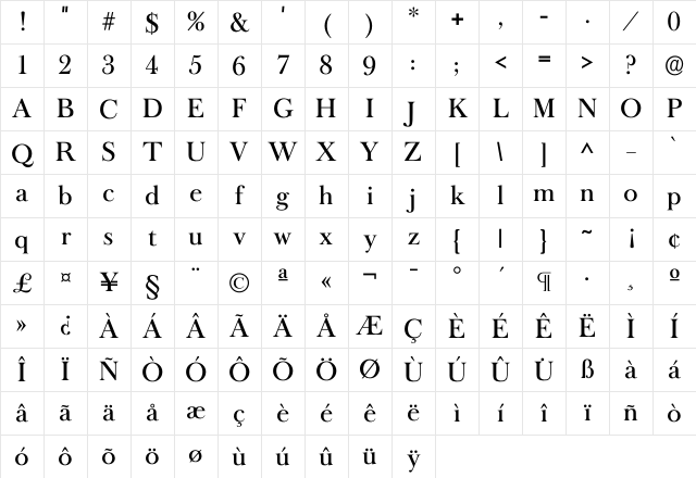 Oldbasker Medium Character Map